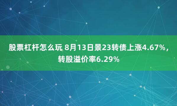 股票杠杆怎么玩 8月13日景23转债上涨4.67%，转股溢价率6.29%