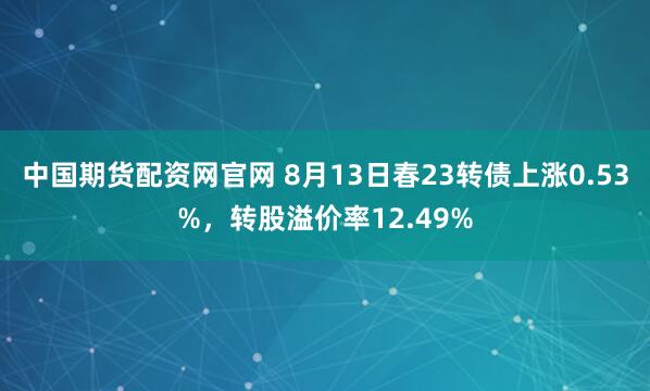 中国期货配资网官网 8月13日春23转债上涨0.53%，转股溢价率12.49%